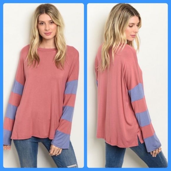 Tops - Bamboo mauve and blue stripe top